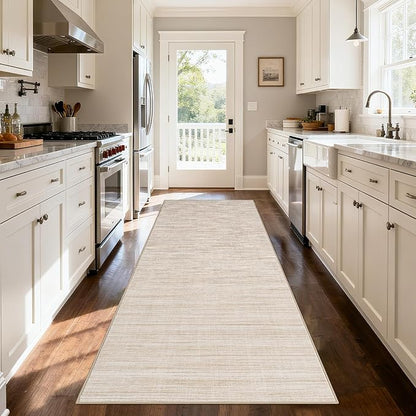 Garvee Rugs for Entryway 2x6 Kitchen Runner Rugs Non Skid Washable, Camel | Modern Solid Color Non Shedding Stain Resistant Neutral Textured Low Pile Soft Foldable Rug for Bathroom Hallway