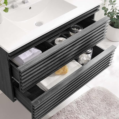 Modway Render 36" Wall-Mount Bathroom Vanity in Charcoal White