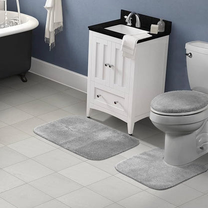 Garland Rug Traditional Nylon Washable Platinum Gray 3 Piece Set - Lid, Contour, Bath Rug - Soft, Absorbent, and Stylish for Your Bathroom