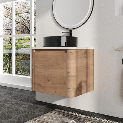 Malwee 24" Floating Bathroom Vanity with Sink, 24 Inch Wall Mounted Bathroom Cabinet Combo, Modern Single Sink Bath Storage Vanity Set, with 1 Soft Close Door and Ceramic Vessel Basin Top(24-RR
