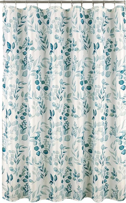 Serafina Home Hotel Quality Fabric Bathroom Shower Curtain: Floral Leaf Damask - Teal, Green and White (72 x 70 inches)