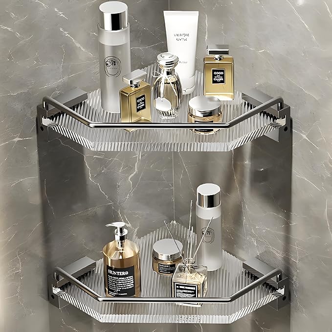 Corner Shower Caddy Bathroom Shelf, Aluminum Acrylic No Drilling Adhesive Shower Basket Organizer, Dark Gray, , 1Pack