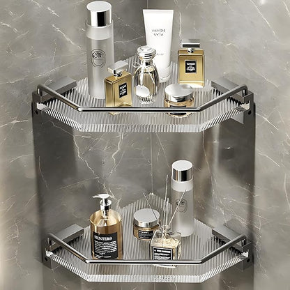 Corner Shower Caddy Bathroom Shelf, Aluminum Acrylic No Drilling Adhesive Shower Basket Organizer, Dark Gray, , 1Pack