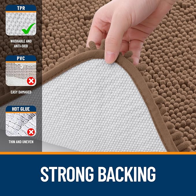 OLANLY Large Bathroom Rugs 70x46, Extra Soft Absorbent Chenille Bath Rugs | Mocha, Quick-Drying Rubber Backing, Machine Washable Bath Mat for Bathroom Floor, Tub and Shower, Home Decor Accessories