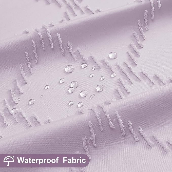 Lavender Boho Fabric Shower Curtain with Tassel 72x72, Tufted Textured | Modern Farmhouse Curtain for Bathroom, Standard Bathroom Curtain, Minimalist Decor, Waterproof