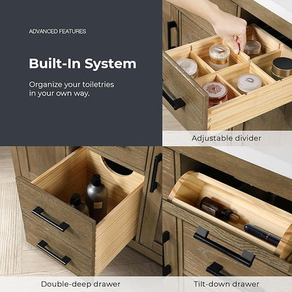 OVE Decors Bailey 42 in. Single Sink Freestanding Driftwood Oak Bathroom Vanity with White Quartz Top, Matching Backsplash and Power Bar