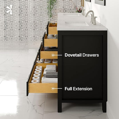 Eviva Aberdeen 84 in. Espresso Double Sink Bath Vanity with Carrara Quartz Top and Undermount Porcelain Sinks