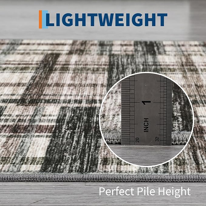 Washable Rugs 10x13 Rug for Living Room Modern Rustic Non Slip Large Area Rug Soft Non Shedding Throw Rugs Stain Resistant Carpet for Bedroom Office Dining Room Green/Brown 10'x13'
