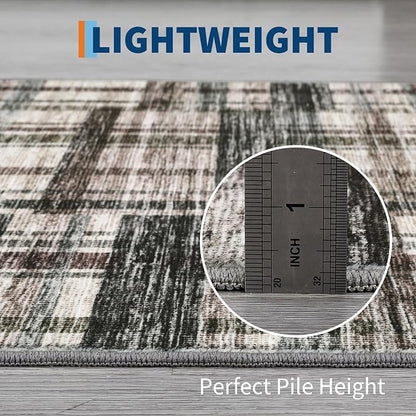 Washable Rugs 9 x 12 Rug for Living Room Plaid Area Rug Non Slip Large Area Rug Soft Non Shedding Throw Rugs Gingham Stain Resistant Carpet for Bedroom Office Dining Room Green/Brown 9'x12'