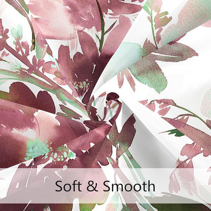 MAYZUS Plum Watercolor Floral Shower Curtains for Bathroom, 72x72 | Modern Abstract Flower Decorative Fabric Shower Curtain Set with Hooks