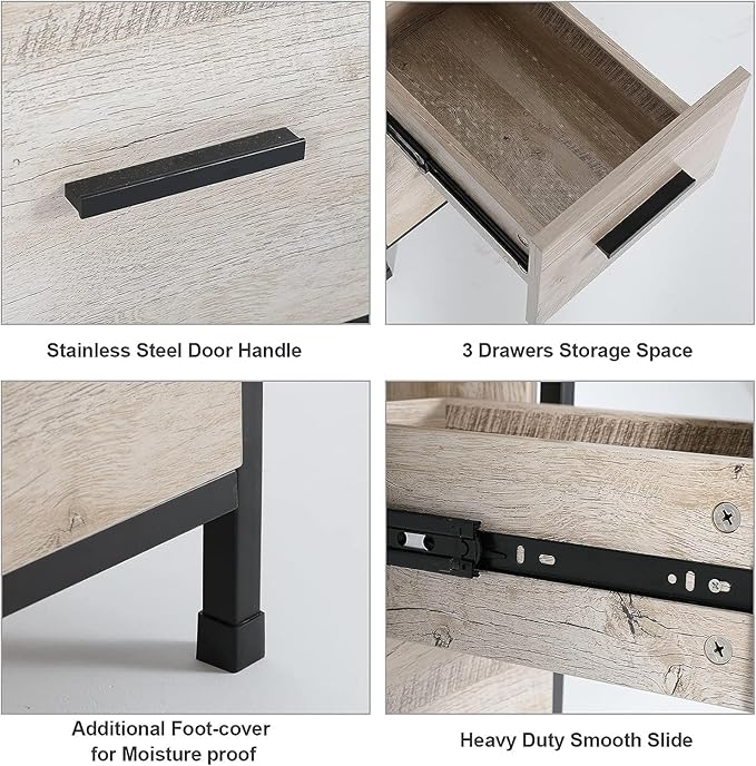 UEV Rustic 48" Bathroom Vanity,Oak Color Bathroom Vanity Set with Sink and 3 Drawers Side Cabinet Combo,with Adjustable Water Temperature Faucet (A09-New)