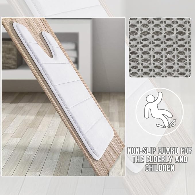Yimobra Memory Foam Toilet Bath Mat U-Shaped, Soft and Comfortable, Super Water Absorption, Non-Slip, Thick, Machine Wash and Easier to Dry for Bathroom Commode Contour Rug, 24 X 20 Inches, White