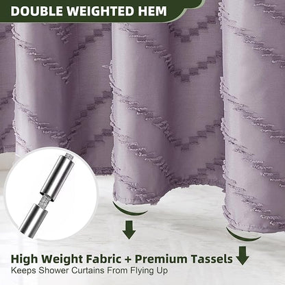 Siiluminisoy Extra Long Boho Shower Curtain Purple Woven Fabric 78 in Shower Curtain, Tufted Chevron Striped, 72 x 78, Modern Chic Textured Minimalist Cute Shower Curtain for Bathroom