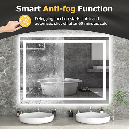 Hivone 48"X36" LED Bathroom Mirror with Lights, Anti-Fog, Dimmable, Backlit + Front Lit, Smart Bathroom Vanity Mirror, Memory Function, Shatterproof, Tempered Glass (Horizontal/Vertical)
