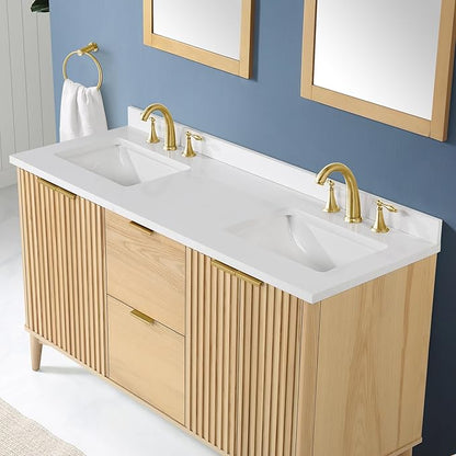 OVE Decors Indy 60 in. Undermount Double Sink Bathroom Vanity with White Engineered Marble Top, Rustic Ash