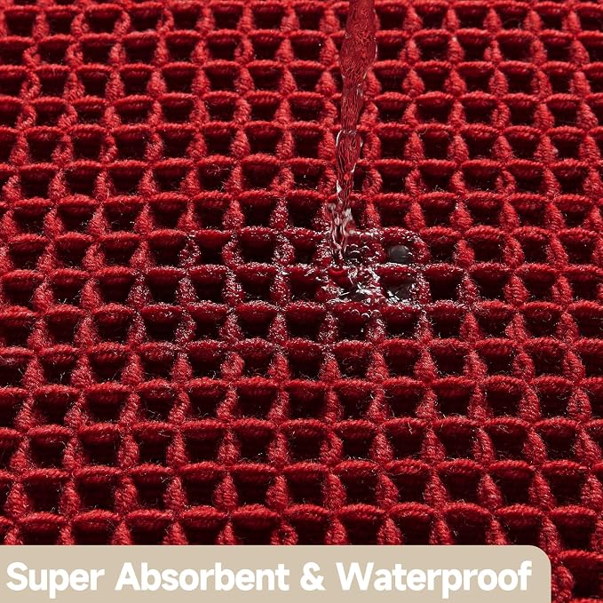 TYUU Waffle Bath Mat, Boho Bathroom Rugs Non Slip, 48x24 Burgundy | Super Absorbent Quick Dry Bath Rug, Non-Slip Backing, Soft Waffle Washable Farmhouse Bathroom Mats, Tub, Shower & Home Decor