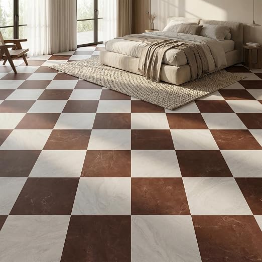 Peel and Stick Floor Tiles | 30 Sq.Ft Light Red Marble | Matte Finish / Recycleable / Anti-slip / Surface Coated /1.5mm Thick /12 by 12 Inches / Indoor Area / Easy to Clean /
