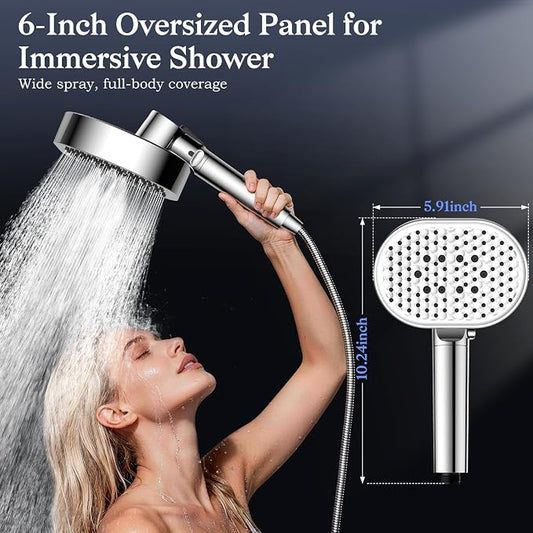 Filtered Shower Head with Handheld,High Pressure 4 Mode Shower with Filters | 6’’ Panel Shower Heads, Remove Chlorine & Reduce Dry Itchy Skin, Anti-clog Nozzles for Hard Water, Power Wash Showerhead
