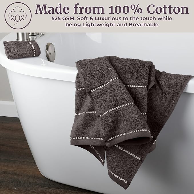 Lavish Home Bathroom Towels Set, Bathroom Accessories, Charcoal, Set of 6 | Includes 2 Bath Sheets, 2 Hand Towels, and 2 Wash Cloths, Soft 525 GSM 100% Cotton Set for Shower, Gym, Dorm, and Spa
