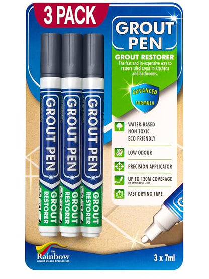 Grout Pen Dark Grey Tile Grout Paint Marker - Narrow 5mm Tip (7mL) - 3 Pack | Waterproof Grout Refresh Restorer for Kitchen & Bathroom, Colorant and Sealer Pens, Cleaner Looking Grout Lines - Dark Grey