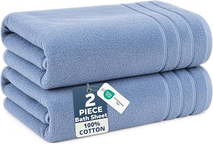 Casa Platino 100% Cotton 2 Pack Bath Sheets (36"x72") - RingSpun Cotton Extra Large Bathroom Towel Sets - Quick Dry, Soft & Absorbent Oversized Bath Towels - Machine Wash in Cold Water - Cerulean Blue
