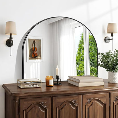 BONEWEI Arched Wall Mirror,36"x30" inch Black Arched Mirror Bathroom,Vanity Mirror for Over Sink Metal Frame,Tempered Glass Arch Mirrors for Bedroom,Entryway,Living Room,Home Decor Shatter-Proof
