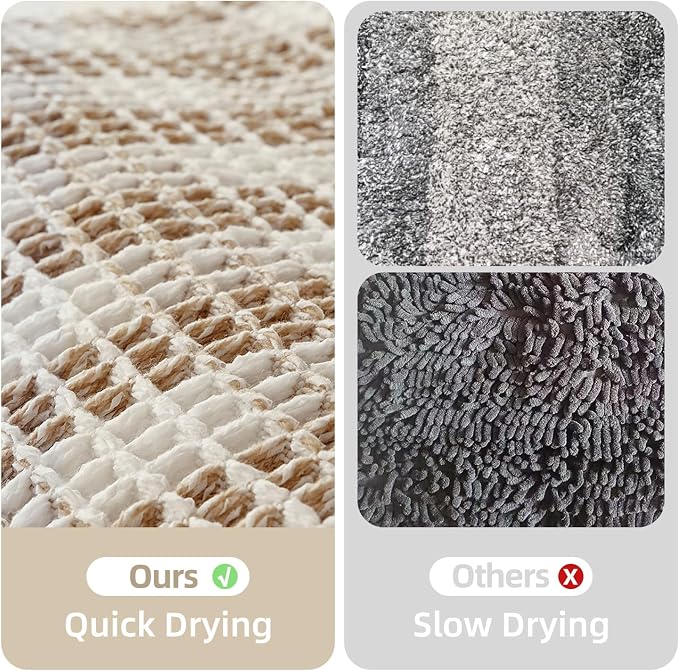TYUU Waffle Runner Rug Bathroom, Long Boho Bath Mat, 72x24 Khaki & White | Super Absorbent Quick Dry Bath Rug, Non-Slip Backing, Soft Waffle Washable Farmhouse Bathroom Mats, Tub, Shower & Home Decor
