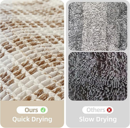 TYUU Waffle Runner Rug Bathroom, Long Boho Bath Mat, 72x24 Khaki & White | Super Absorbent Quick Dry Bath Rug, Non-Slip Backing, Soft Waffle Washable Farmhouse Bathroom Mats, Tub, Shower & Home Decor