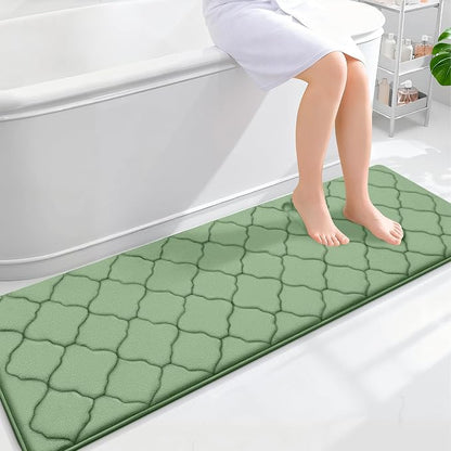 OLANLY Memory Foam Bath Mat Rug 59x20, Ultra Soft and Absorbent Bathroom Rugs, Non-Slip, Comfortable, Machine Washable Bath Carpet for Bathroom Floor, Tub Shower and Home Decor Accessories, Sage Green