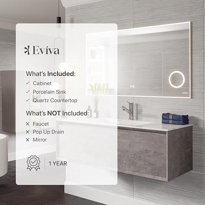 Eviva Aurora 48 in. Concrete Gray Wall Mount Single Sink Bath Vanity with Carrara Quartz Top