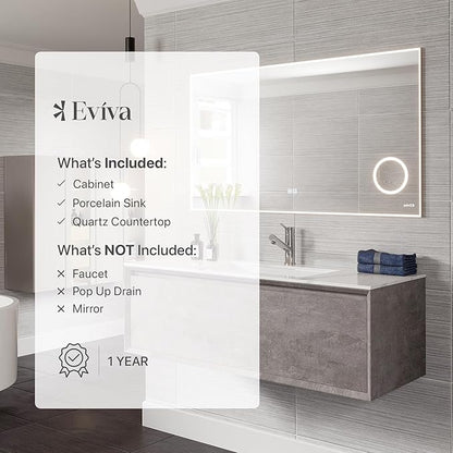 Eviva Aurora 48 in. Concrete Gray Wall Mount Single Sink Bath Vanity with Carrara Quartz Top