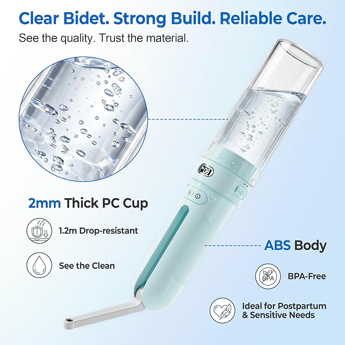 Electric Portable Bidet – Rechargeable Travel Bidet for Women Postpartum Care & Personal Hygiene | with 3 Pressure Modes for Home Travel & Camping (Aqua)