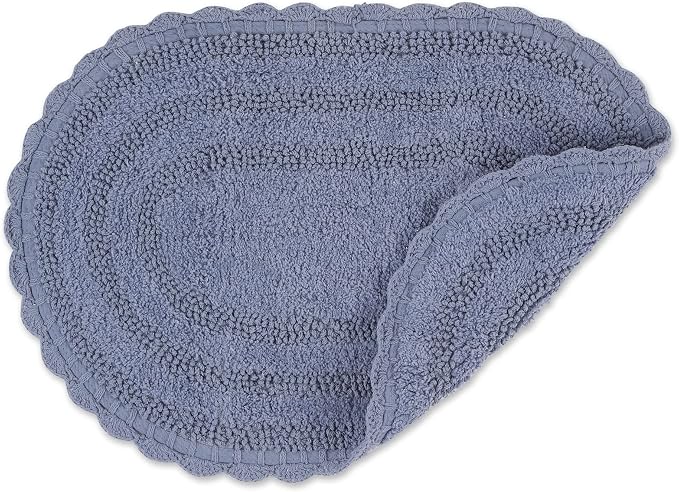 DII Crochet Collection Reversible Bath Mat, Small Oval, 17x24, Stonewash Blue
