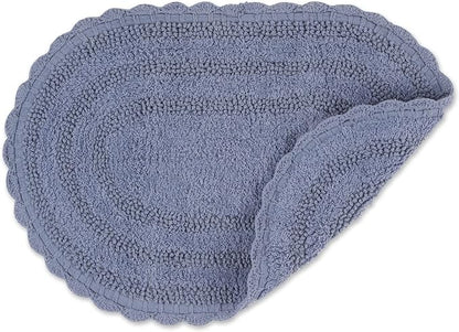 DII Crochet Collection Reversible Bath Mat, Small Oval, 17x24, Stonewash Blue