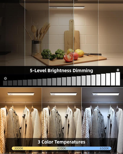 EZVALO 10inch Under Cabinet Lighting, 2500mAh Rechargeable Motion Sensor Lights Indoor with 3 Color Temps, 2 Pack Magnetic Closet Light, 80 LED Dimmable Under Counter Lights for Kitchen, Shelf, Stair