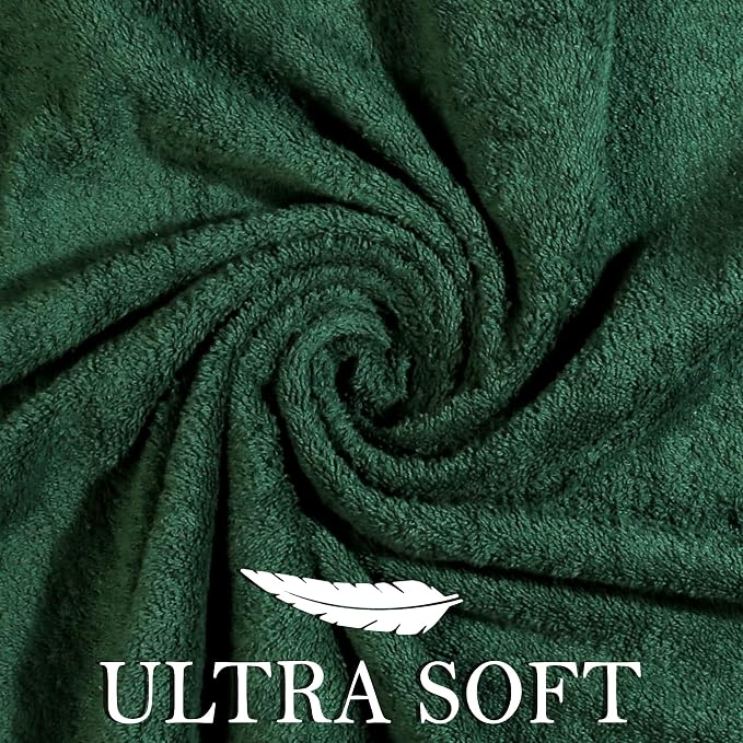 6 Piece Cotton Bath Towel Set -2 Bath 2 Hand 2 Face, Dark Green | 100% Cotton • Thick & Plush • Hotel Quality • Ultra Soft • Highly Absorbent • Quick Dry • Low Lint • Machine Washable