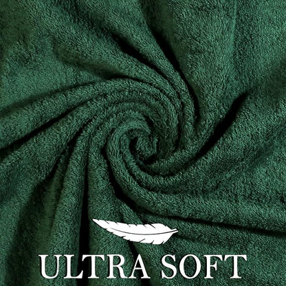 6 Piece Cotton Bath Towel Set -2 Bath 2 Hand 2 Face, Dark Green | 100% Cotton • Thick & Plush • Hotel Quality • Ultra Soft • Highly Absorbent • Quick Dry • Low Lint • Machine Washable