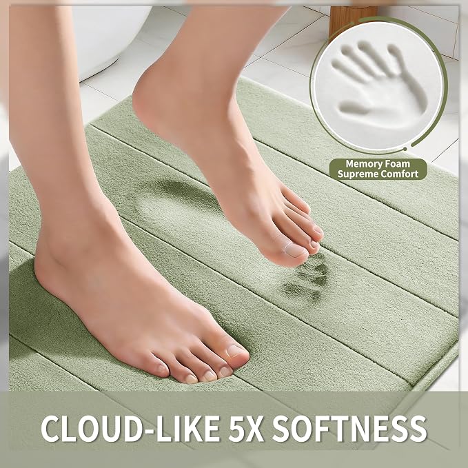 Yimobra Bathroom Runner 55"x24", Non Slip Memory Foam Bath Mat, Super Soft Water Absorbent Hallway Carpet, Machine Washable Rug for Vanity Tub Shower, Sage Green