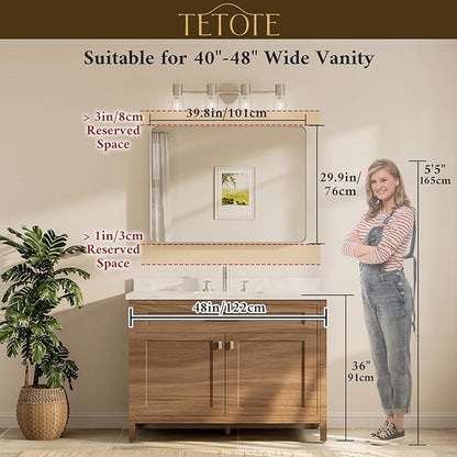 TETOTE 40 x 30 Inch Gold Bathroom Mirror, Brushed Brass Metal Frame Mirror for Vanity, Rectangle Wall Mounted Golden Modern Mirror (Horizontal/Vertical)