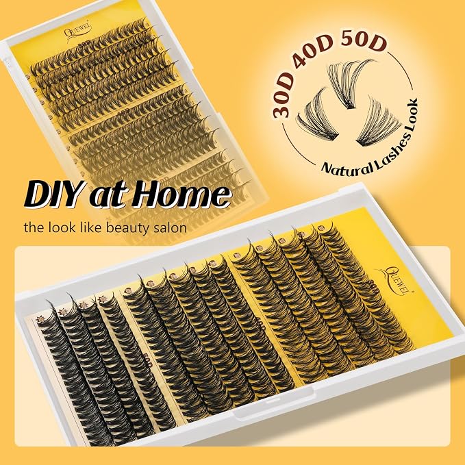 QUEWEL Lash Clusters, Cluster Lashes 30D+40D+50D Eyelash Clusters D Curl | Individual Lashes 10-16mm Cluster Eyelash Extensions Create Kinds of Beauty Look (DH-30D+40D+50D)
