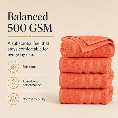 Velqora Bath Towels, 2 Pack, 30x60 in, 100% Cotton, Soft & Absorbent, Coral | Balanced Weight | Everyday Comfort | Easy Care