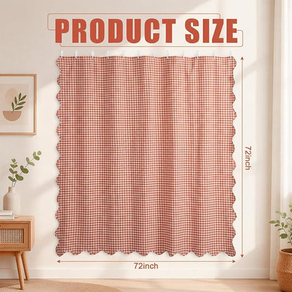 HunnmingRe Pink Ruffled Gingham Shower Curtain 72 x 72 Inch | Cotton Vintage Farmhouse Rural Plaid Shower Curtain with 12 Hooks, Bathroom Bathtubs Decor