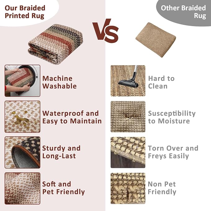 Imitation Braided Collection-Print Washable Area Rug 9 x 12 Rug for Living Room Modern Rugs for Bedroom Large Area Rug Non Slip Throw Rugs Stain Resistant Carpet for Nursery Dining Room 9'x12'