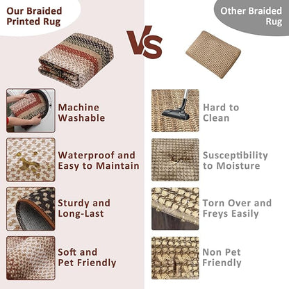 Imitation Braided Collection-Print Washable Area Rugs 10x13 Living Room Rug Modern Bedroom Rug Farmhouse Soft Large Area Rug Non Slip Throw Rugs Stain Resistant Carpet for Nursery Dining Room