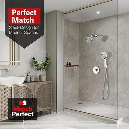 SUMERAIN Shower Faucet Set with 6-Spray Handheld Filtered Shower Head, Chrome Wall Mounted Rainfall Shower System