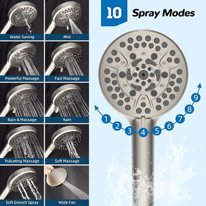 Hibbent cUPC Certified High Pressue 13'' Rainfall Shower Head with 5-Spray | Shower Heads with Handheld 10-Spray Combo, All Metal Easy Reach 4-way Diverter Arm, 71'' Hose & Holder, Brushed Nickel