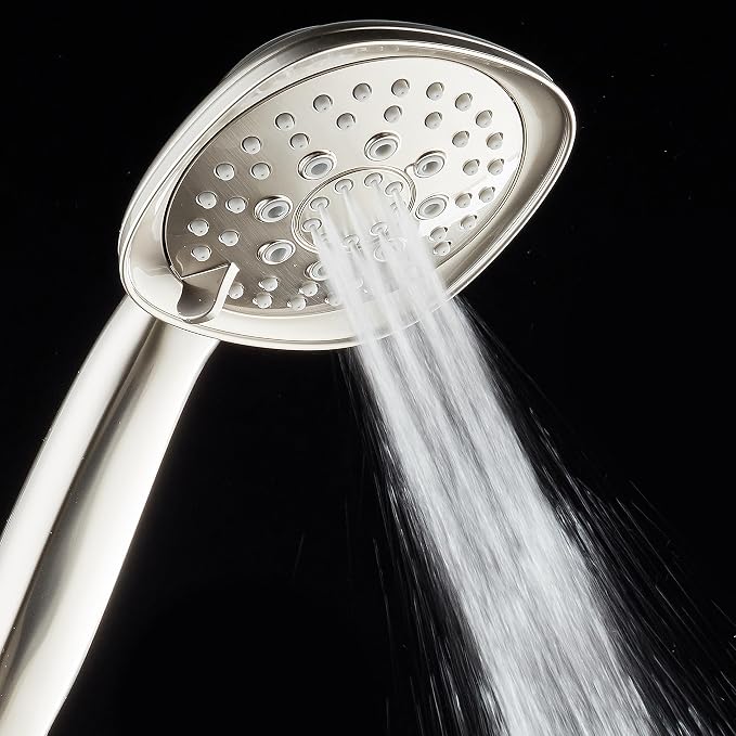 AquaDance, Satin Nickel Luxury Square 6-setting High-Pressure Hand Extra-Long 72" Stainless Steel Hose, Bracket, Solid Brass Fittings, Finish. Premium Handheld Shower Head from Top American