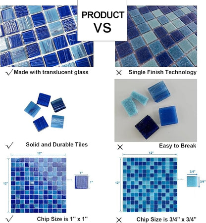 LSDECO 5 Sheets Glass Mosaic Tiles Backsplash, Pool Tiles, 12" x 12" Kitchen Backsplash Tile, Glass Tiles for Bathroom Border Shower Wall (5 Sq.Ft Cobalt Blue)