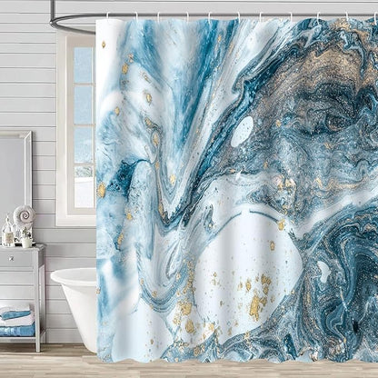Blue Marble Shower Curtain Abstract Modern Ink Art Shower Curtains for Bathroom Waterproof Polyester Fabric Bathroom Curtain 72 x 72 Inch with 12 Hooks