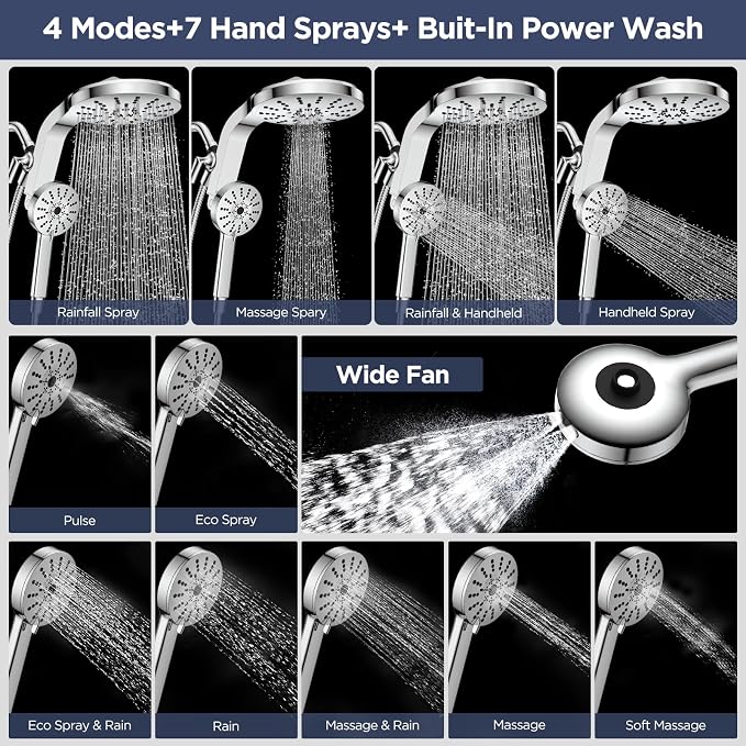 High Pressure Rain Showerhead Combo, 2026 Magnetic Shower Head Set with Detachable 8-Mode Handheld Shower Spray, Adjustable Angle Dual Showerhead System with Built-in Magnetic Docking and Power Jets